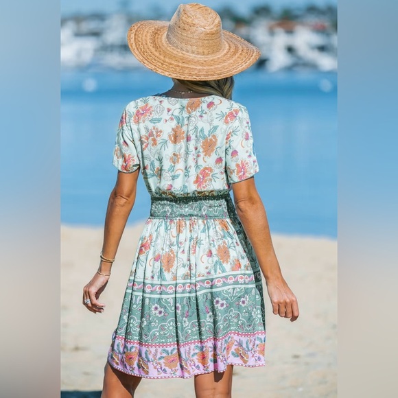 Cupshe Boho Surplice Smocked Waist Mini Dress SMALL NEW - Picture 2 of 7